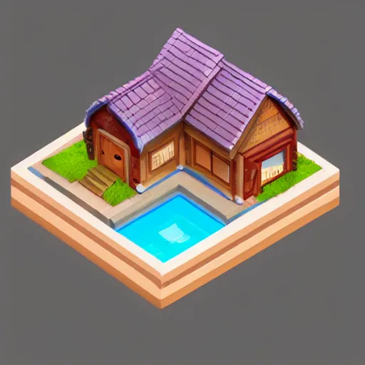 Prompt: isometric, cute, cozy cottage, 3d rendered, art station