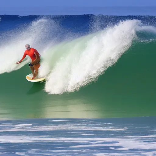 Image similar to grandma surfing a wave at teahupo'o