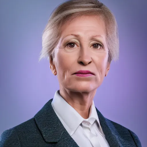 Prompt: corporate portrait, senior sales ceo executive vp, purple green color scheme, professional studio lighting, hyperreal detailed lifelike facial features, corporate portraiture shot by cindy sherman