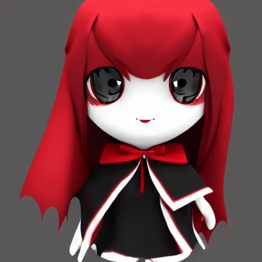 Prompt: cute fumo plush of a vampire girl, lord of the manor, black and white, red cape, vray