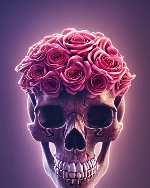 Prompt: portrait of a female skull with roses instead of eyes. roses, intricate abstract upper body intricate artwork, by tooth wu, wlop, beeple, dan mumford. concept art, octane render, deviantart, greg rutkowski, cinematic arthouse, key art, hyper realism, iridescent accents