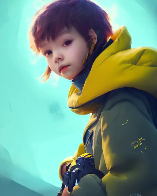 Image similar to a tiny combat kid wearing a puffy yellow jacket and a wizard wand, smooth, intricate, elegant, digital painting, artstation, concept art, sharp focus, octane render, illustration, art by ayami kojima, overwatch character,