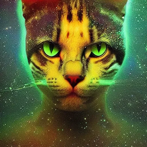 Image similar to UHD photorealistic Cosmic Feline Borg in the style of tonalism