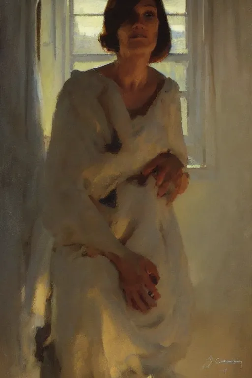 Prompt: portrait of your mother in a darkened room, painted by tom lovell frank schoonover dean cornwell mandy jurgens everett raymond kinstler, photorealism, hd, detailed