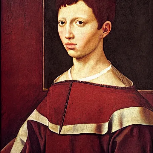 Prompt: a renaissance style portrait painting of Shark boy