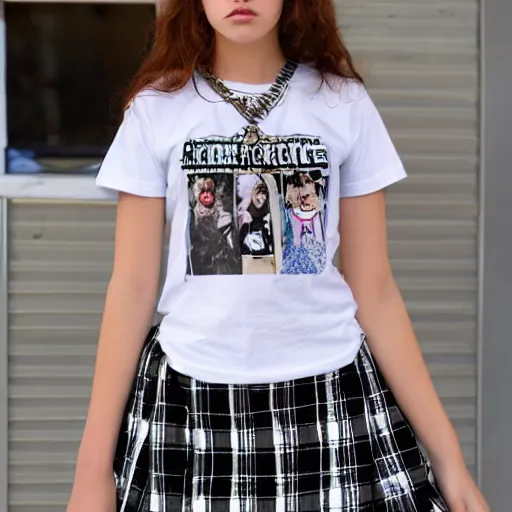 Image similar to female model teenage punk rock photography plaid skirt band shirt