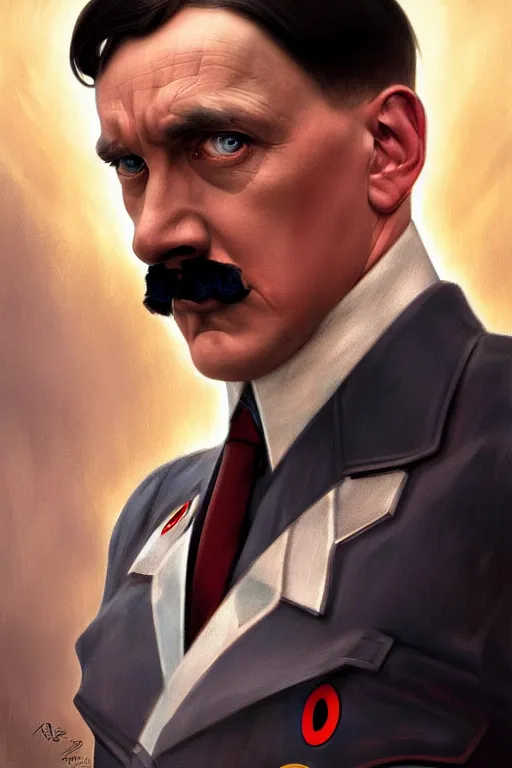 Image similar to adolf hitler as superman, realistic portrait, symmetrical, highly detailed, digital painting, artstation, concept art, smooth, sharp focus, illustration, cinematic lighting, art by artgerm and greg rutkowski and alphonse mucha