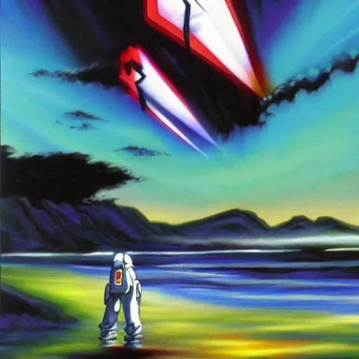 Prompt: The End of Evangelion painted by Bob Ross