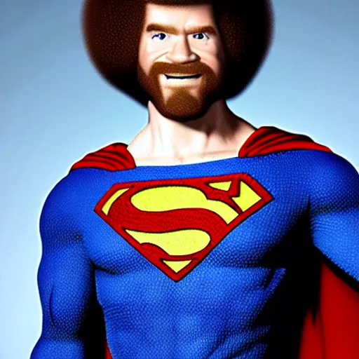 Image similar to bob ross as superman, realistic