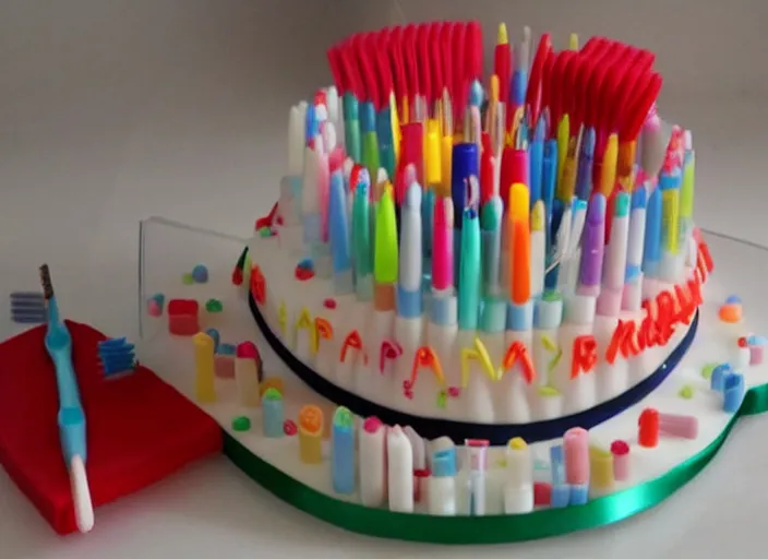 Image similar to A birthday cake with toothbrushes instead of candles