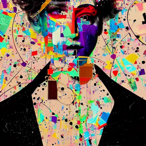 Prompt: Roman postmodern Goddess, collage, minimal style, digital painting, 4k, HDR, punk, fashionista, smooth, sharp focus, art by Sandra Chevrier, John Hoyland, teamLab