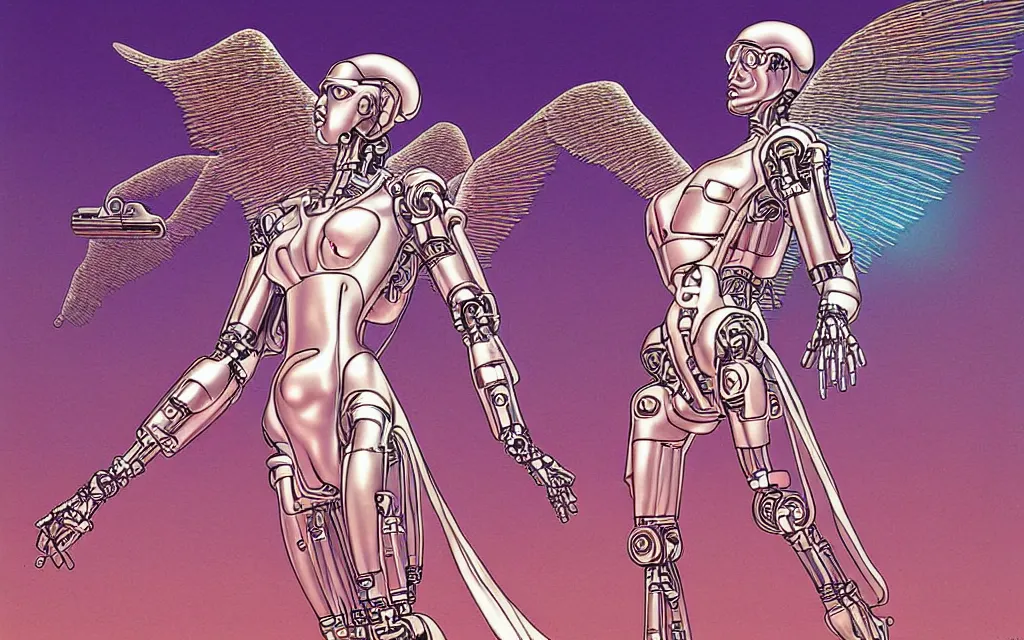 Image similar to futurist cybernetic angel, future perfect, award winning digital art by moebius