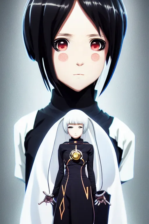 Image similar to portrait Anime cyborg girl in nun clothes, holy church Warhammer 40000, cute-fine-face, white-hair pretty face, realistic shaded Perfect face, fine details. Anime. realistic shaded lighting by Ilya Kuvshinov katsuhiro otomo ghost-in-the-shell, magali villeneuve, artgerm, rutkowski, WLOP Jeremy Lipkin and Giuseppe Dangelico Pino and Michael Garmash and Rob Rey