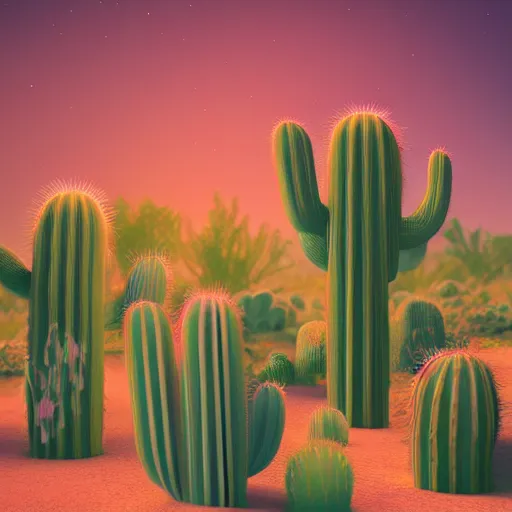 Image similar to cactus family, poster vintage, illustration, bioluminescence, vegetation, water bubbles, portrait, full shot, rim light, pixar, octane render,