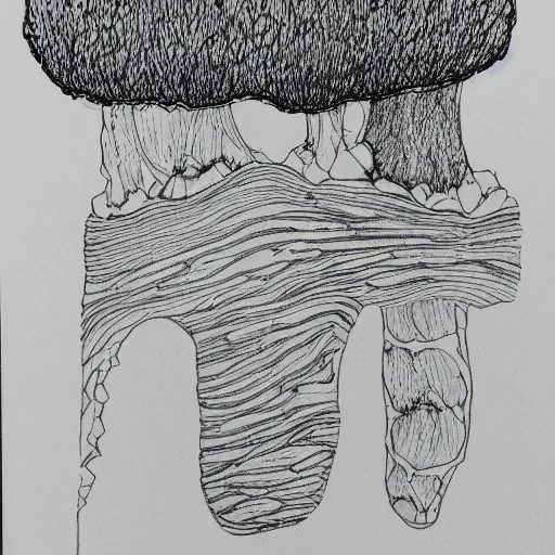 Prompt: fungus outline, detailed sketch, black ink on white paper