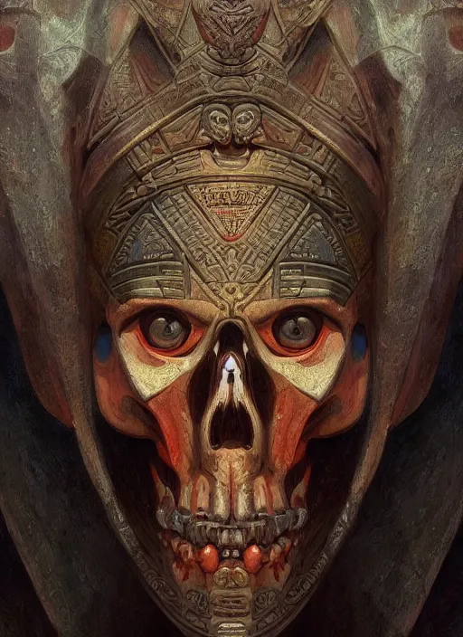 Image similar to digital _ painting _ of _ triangle head mayan god of death _ by _ filipe _ pagliuso _ and _ justin _ gerard _ symmetric _ fantasy _ highly _ detailed _ realistic _ intricate _ port