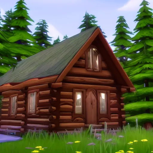 Prompt: a Eerie cabin in the middle of the woods in Sims 4, gameplay footage