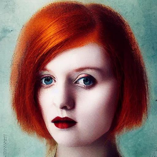 Prompt: portrait of a redhead woman by stanisław witkiewicz, mixed technique