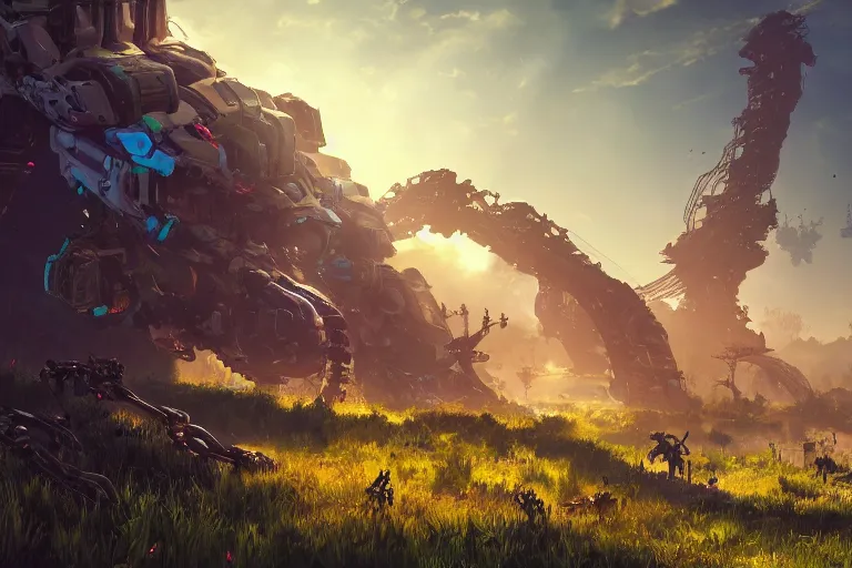 Image similar to stalker machine mecanical creature robot of horizon forbidden west horizon zero dawn bioluminiscence global illumination ray tracing hdr fanart arstation by ian pesty and alena aenami artworks in 4 k