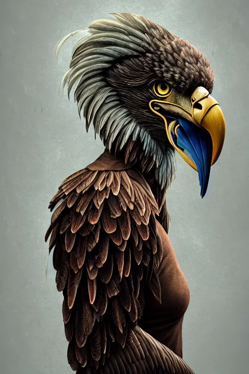 Prompt: epic professional digital art of female human - eagle hybrid animal wearing air force jumpsuit, humanoid feathered head, eagle beak, painting, by leesha hannigan, iris van herpen, artstation, cgsociety, wlop, epic, much wow, much detail, gorgeous, detailed, cinematic, masterpiece