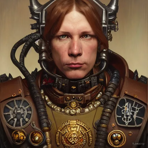 Prompt: full portrait of warhammer 4 0 k mike meyers, fantasy, d & d, intricate, detailed, by by alphonse mucha, adolfo hohenstein, alice russell glenny, stanley artgerm lau, greg rutkowski, detailed, trending on artstation, trending on artstation, smooth