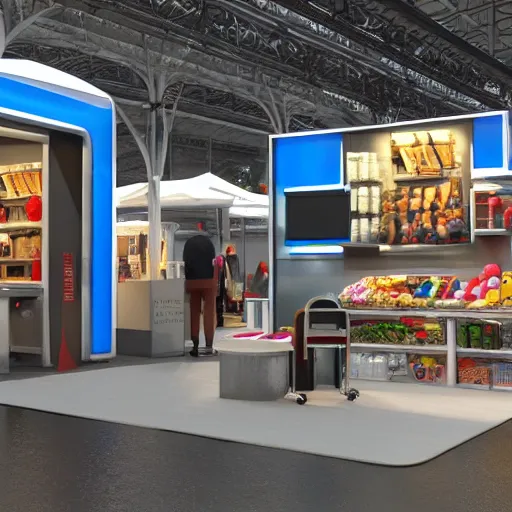 Prompt: a market stall at a futuristic trade show in 2 0 5 5, cinematic, dslr, unreal engine