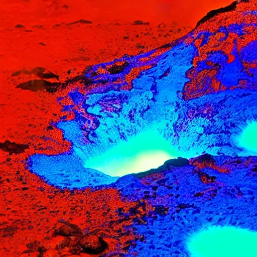 Prompt: volcano that spews bright neon blue lava