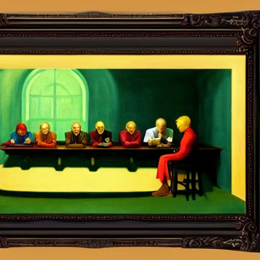 Image similar to the fellowship of the ring, painted by edward hopper, 4 k