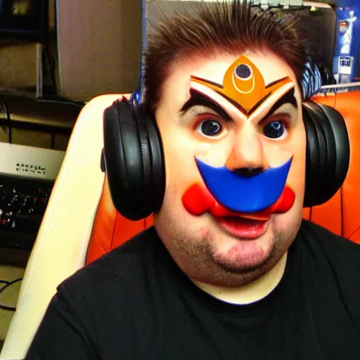 Image similar to Jeff Gerstmann wearing Majora's Mask