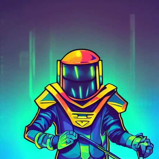 Image similar to shovel knight as daft punk, Aaron Campbell behance, synthwave background,4k, colorful, digital art