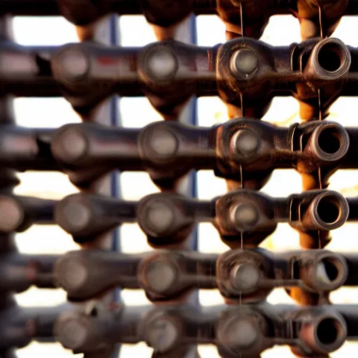 Prompt: color photograph of chemical plant pipes, structure, close up, industrial