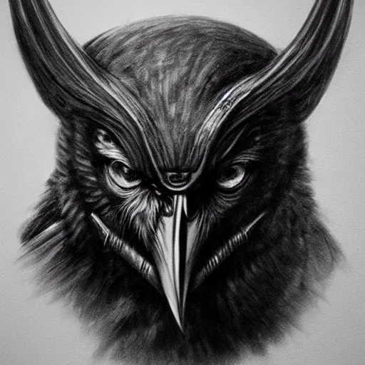 Prompt: Odin with eye-patch, two ravens, charcoal portrait, artstation, fine-detailed