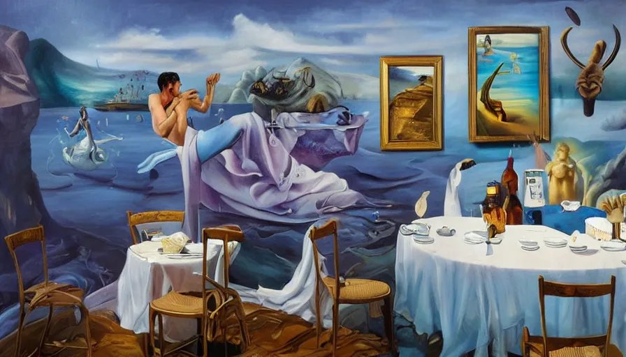 Image similar to RHADS, fever dream, Salvador Dali, party, mural