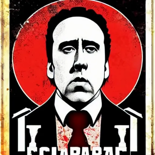 Image similar to nic cage as a poster for a fascist dictatorship, stylized propaganda poster,