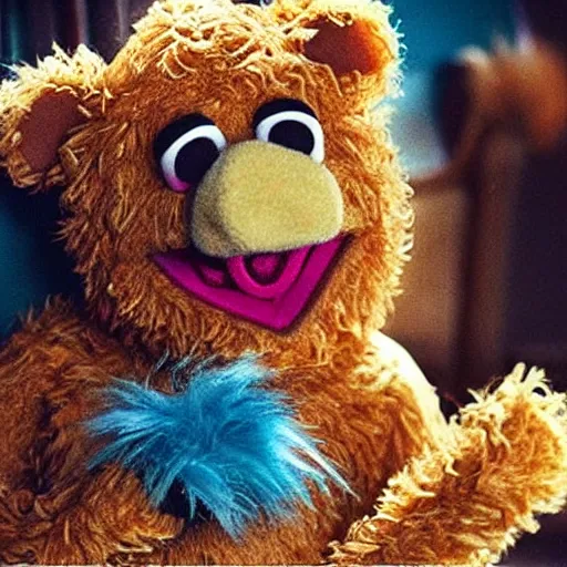 Prompt: “ fozzie bear from the muppets kicks a child ”