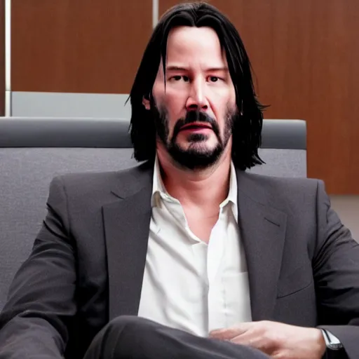 Image similar to Keanu Reeves in the office 4K quality super realistic