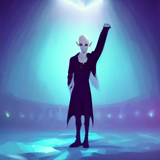 Prompt: full body shot of popstar singer nosferatu at a concert, led lights, mattepainting concept blizzard pixar maya engine on stylized background splash comics global illumination lighting artstation lois van baarle, ilya kuvshinov, rossdraws