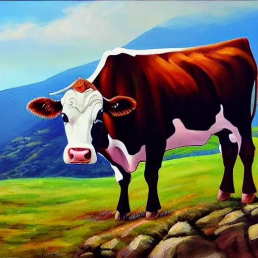 Image similar to cow on mountain oil panting