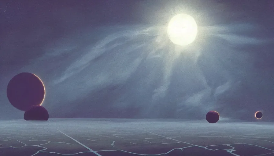 Prompt: solar eclipse, seen from space, simon stalenhag