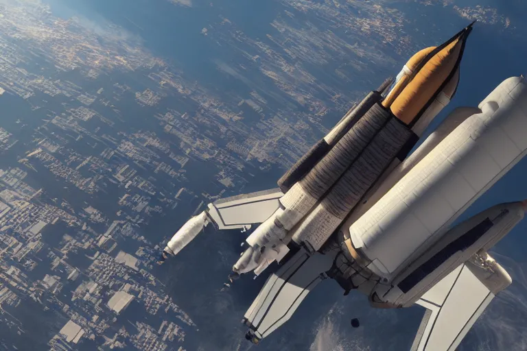 Image similar to space shuttle deploys emergency capsules before destruction, hypermaximalistic, high details, cinematic, 8k resolution, beautiful detailed, insanely intricate details, artstation trending, octane render, unreal engine,