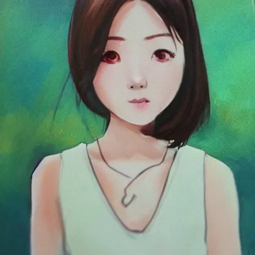 Prompt: a pretty young girl of 2 5, japanese, with big eyes, short shoulder - length hair and a suit ， paintingby sam yang and trnyteal