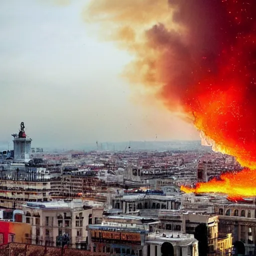 Prompt: raining fire over Madrid