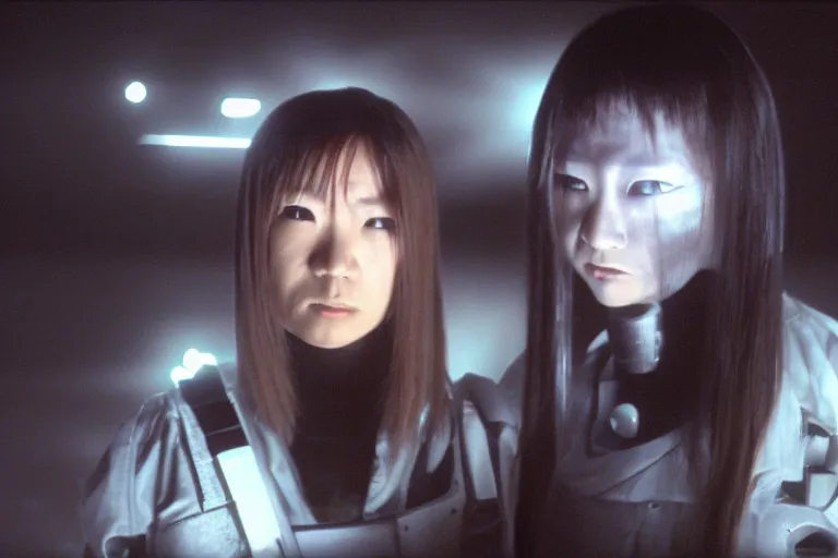 Image similar to cyborg - chika fujiwara in cyberspace, in 2 0 5 5, y 2 k cybercore, industrial low - light photography, still from a ridley scott movie