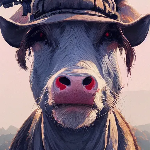 Image similar to highly detailed portrait 🐄, in gta v, stephen bliss, unreal engine, fantasy art by greg rutkowski, loish, rhads, ferdinand knab, makoto shinkai and lois van baarle, ilya kuvshinov, rossdraws, tom bagshaw, global illumination, radiant light, detailed and intricate environment