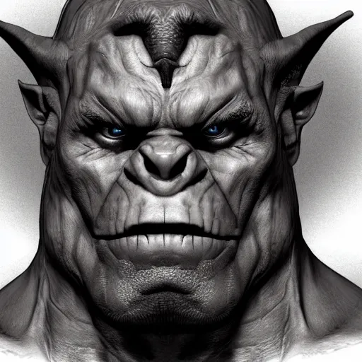 Image similar to beautiful Orc, proud pose, detailed, harsh lighting, multiple artists