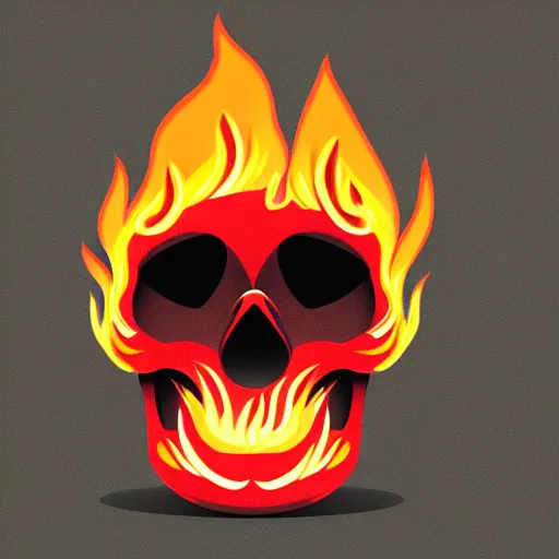 Prompt: a retro minimalistic wide smiling skull with fire flame, hd, concept art