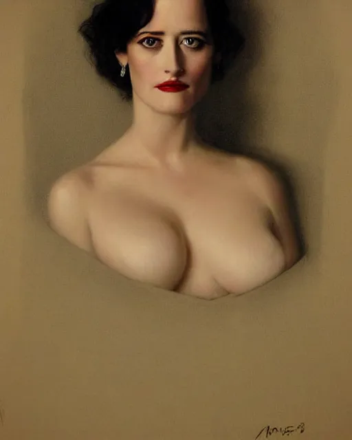 Image similar to portrait en buste of eva green vesper lynd vannessa ives by Hughes Merle, perfectly detailed eyes, realistic fabric, abundant detail