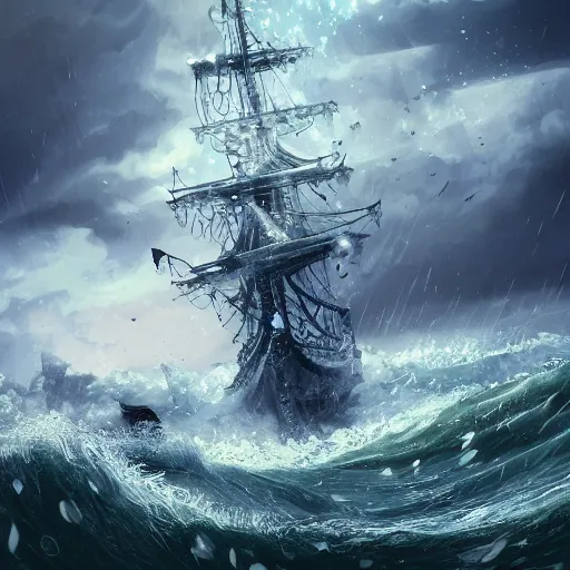 Prompt: digital artwork of a wonderful an big galion attacked by a giant octopus, rainy day an big waves. d & d, illustration, realism, trending on artstation