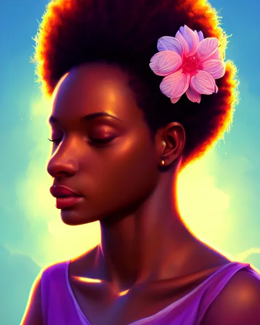 Image similar to beautiful auburn flower african american goddess portrait by sylvain sarrailh, artstation, radiant halo of light, photorealism, w