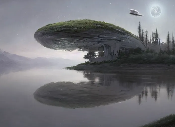 Prompt: a spaceship emerging from a lake, forest by Raoul Vitale and Greg Rutkowski